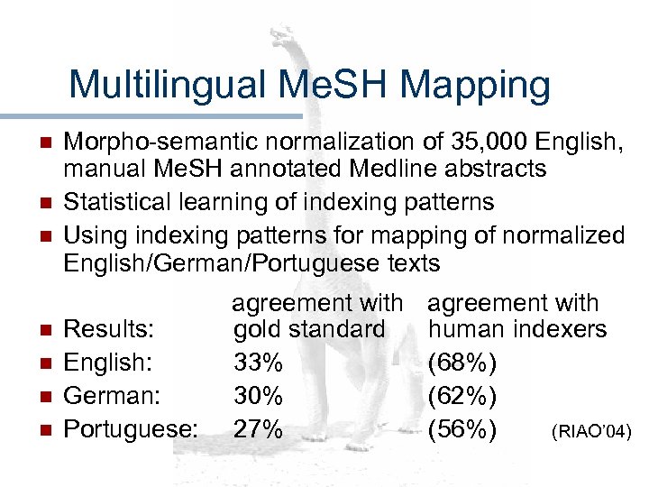 Multilingual Me. SH Mapping n n n n Morpho-semantic normalization of 35, 000 English,