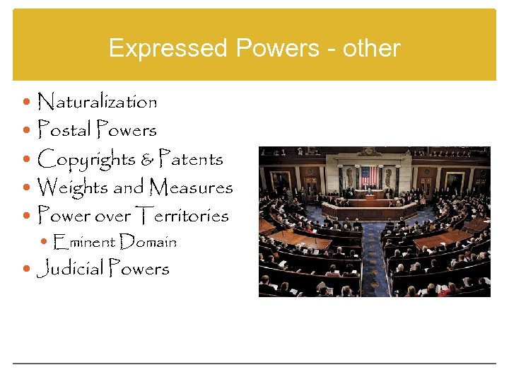 Expressed Powers - other Naturalization Postal Powers Copyrights & Patents Weights and Measures Power