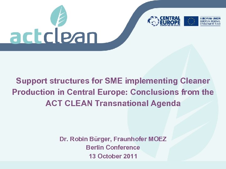 Support structures for SME implementing Cleaner Production in Central Europe: Conclusions from the ACT