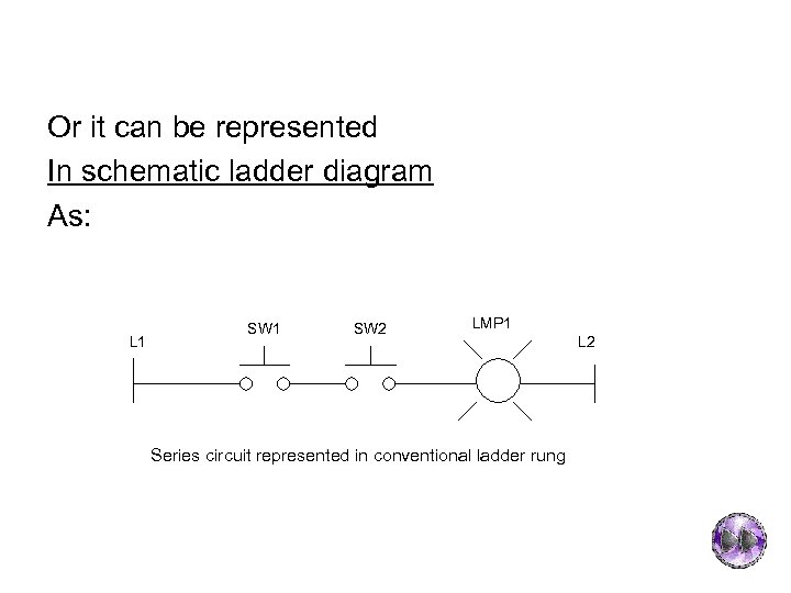 Or it can be represented In schematic ladder diagram As: L 1 SW 2