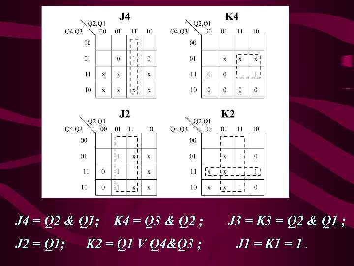 J 4 = Q 2 & Q 1; J 2 = Q 1; K