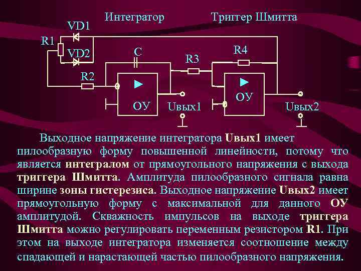VD 1 R 1 VD 2 R 2 Интегратор С Триггер Шмитта R 3