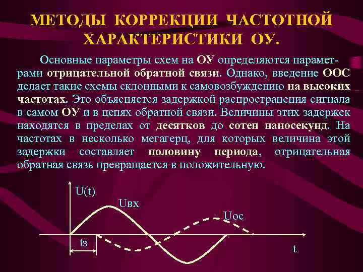 МЕТОДЫ КОРРЕКЦИИ ЧАСТОТНОЙ ХАРАКТЕРИСТИКИ ОУ. Основные параметры схем на ОУ определяются параметрами отрицательной обратной