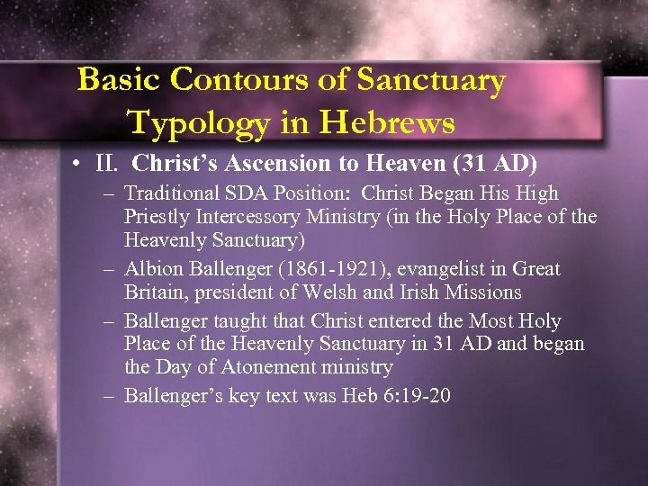 Basic Contours of Sanctuary Typology in Hebrews • II. Christ’s Ascension to Heaven (31