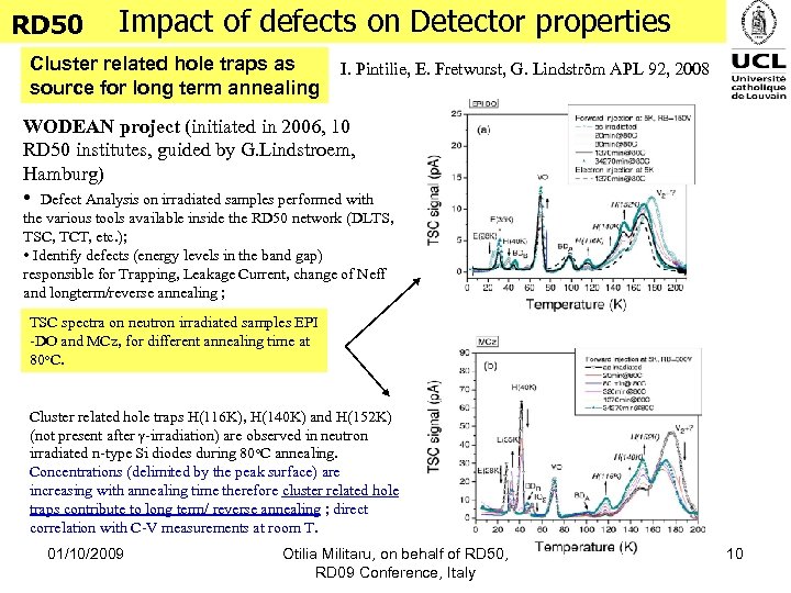 RD 50 Impact of defects on Detector properties Cluster related hole traps as source