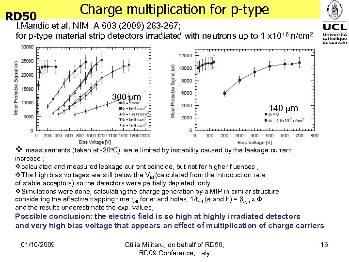 RD 50 Charge multiplication for p-type I. Mandic et al. NIM A 603 (2009)