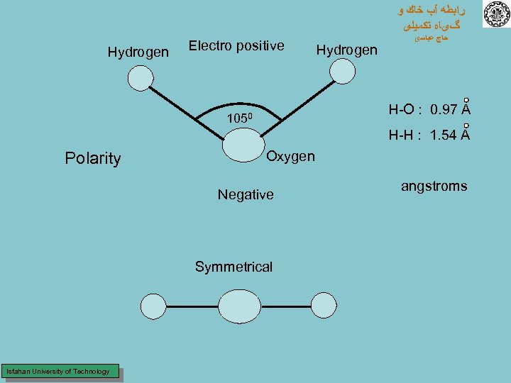  ﺭﺍﺑﻄﻪ آﺐ ﺧﺎﻙ ﻭ گیﺎﻩ ﺗﻜﻤﻴﻠی Hydrogen Electro positive Hydrogen ﺣﺎﺝ ﻋﺒﺎﺳی H-O