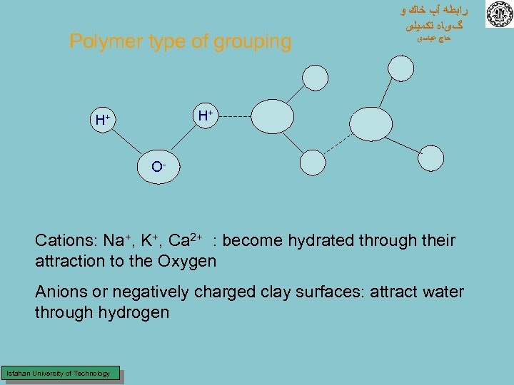 Polymer type of grouping ﺭﺍﺑﻄﻪ آﺐ ﺧﺎﻙ ﻭ گیﺎﻩ ﺗﻜﻤﻴﻠی ﺣﺎﺝ ﻋﺒﺎﺳی H+ H+