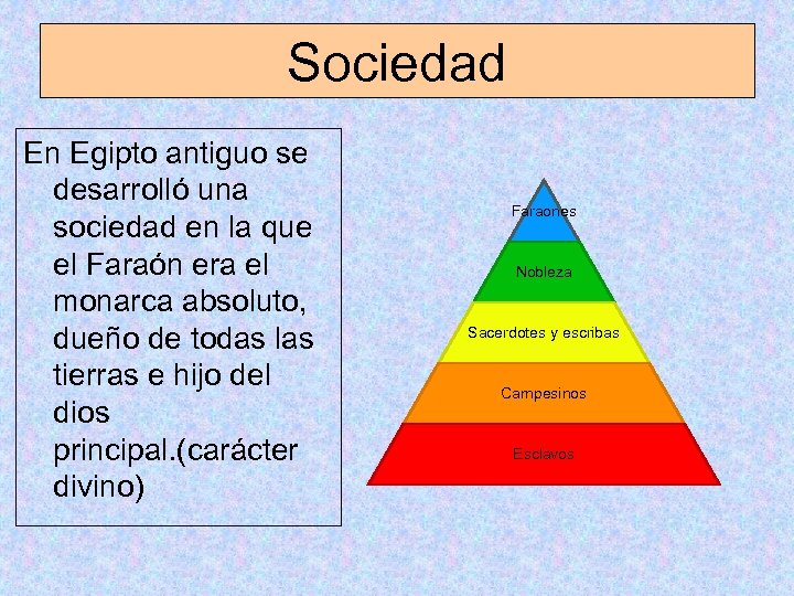 Sociedad En Egipto antiguo se desarrolló una sociedad en la que el Faraón era