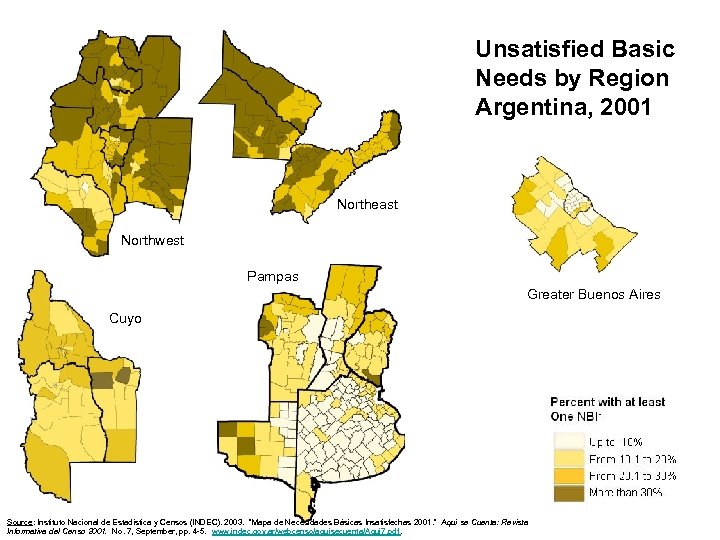 Unsatisfied Basic Needs by Region Argentina, 2001 Northeast Northwest Pampas Greater Buenos Aires Cuyo