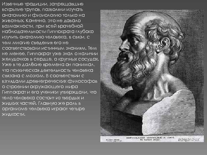 Извечные традиции, запрещавшие вскрытие трупов, позволяли изучать анатомию и физиологию только на животных. Конечно,