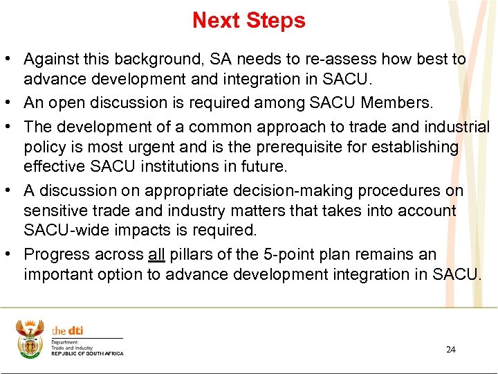 Next Steps • Against this background, SA needs to re-assess how best to advance