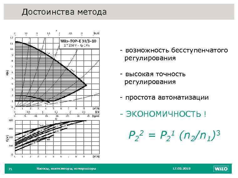 Достоинства метода 71 - возможность бесступенчатого регулирования - высокая точность регулирования - простота автоматизации