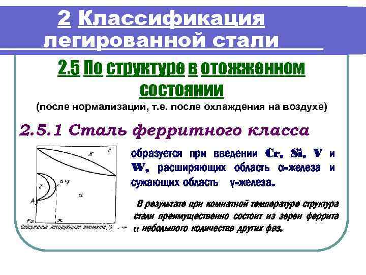 2 Классификация легированной стали 2. 5 По структуре в отожженном состоянии (после нормализации, т.