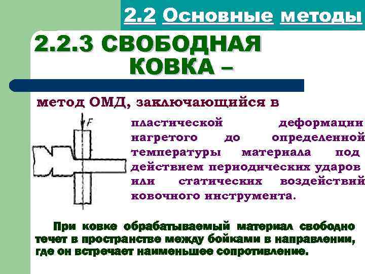 2. 2 Основные методы 2. 2. 3 СВОБОДНАЯ КОВКА – метод ОМД, заключающийся в