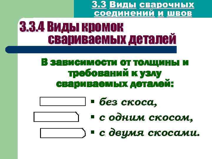 3. 3 Виды сварочных соединений и швов 3. 3. 4 Виды кромок свариваемых деталей