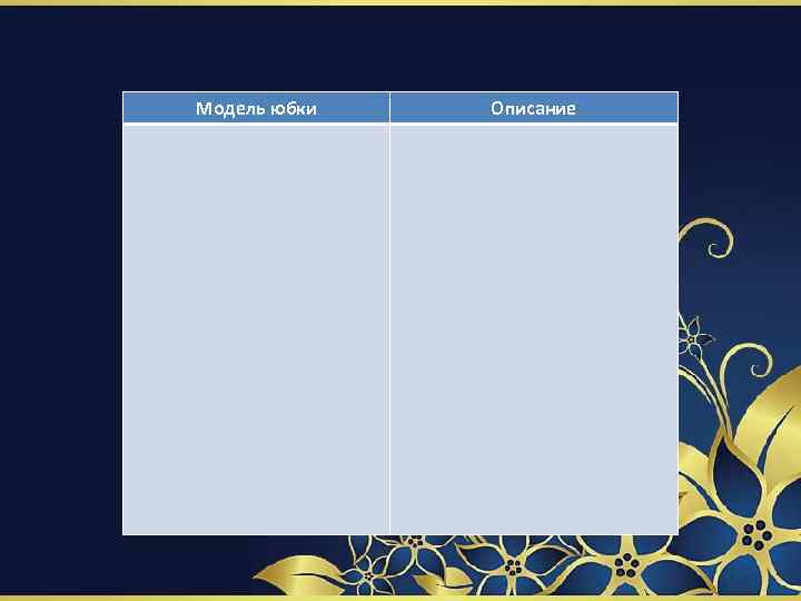 Модель юбки Описание 