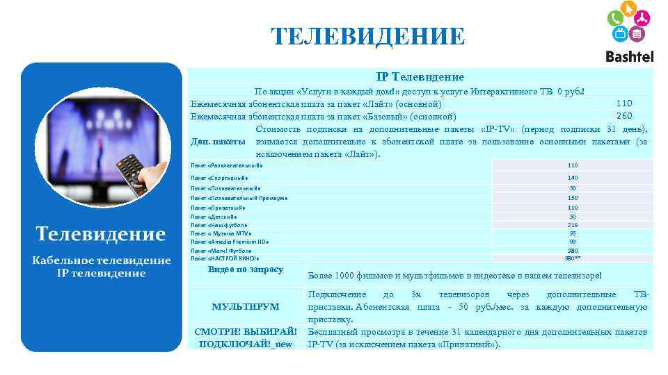 ТЕЛЕВИДЕНИЕ IP Телевидение По акции «Услуги в каждый дом!» доступ к услуге Интерактивного ТВ