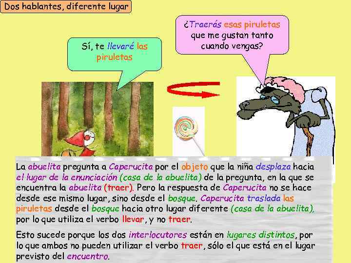 Dos hablantes, diferente lugar Sí, te llevaré las piruletas ¿Traerás esas piruletas que me