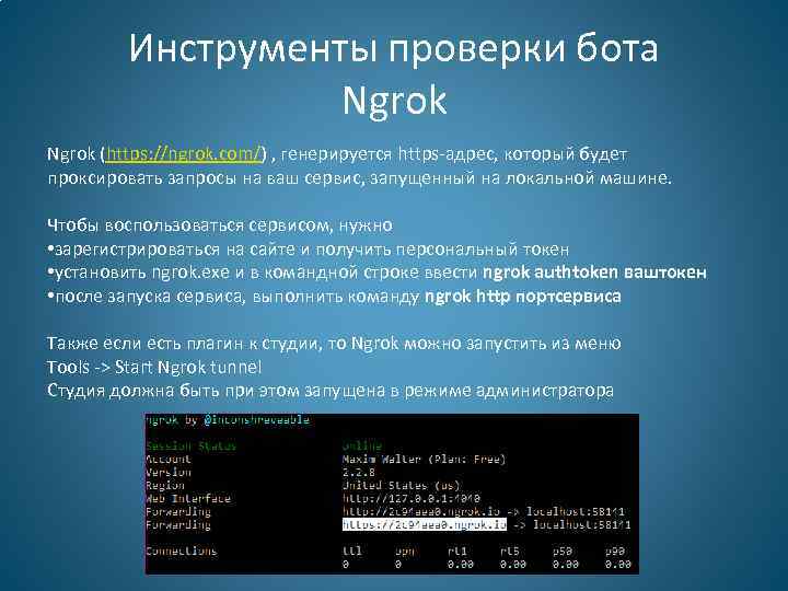 Инструменты проверки бота Ngrok (https: //ngrok. com/) , генерируется https-адрес, который будет проксировать запросы