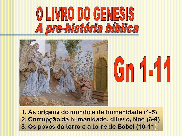 1. As origens do mundo e da humanidade (1 -5) 2. Corrupção da humanidade,