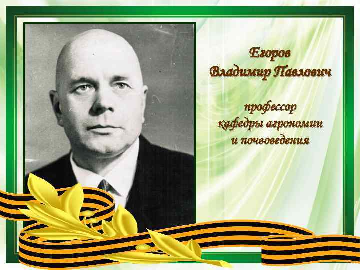 Егоров Владимир Павлович профессор кафедры агрономии и почвоведения 