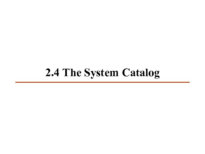 2. 4 The System Catalog 