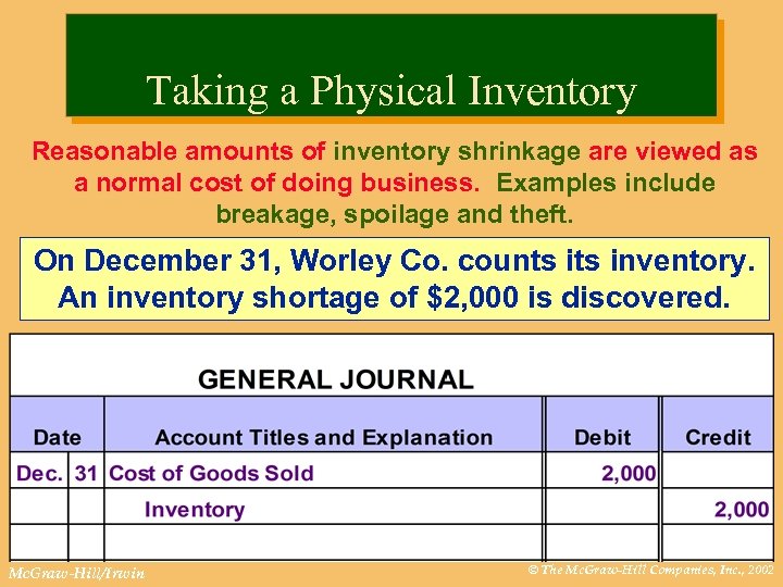 Taking a Physical Inventory Reasonable amounts of inventory shrinkage are viewed as a normal