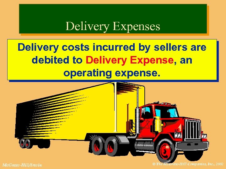 Delivery Expenses Delivery costs incurred by sellers are debited to Delivery Expense, an operating