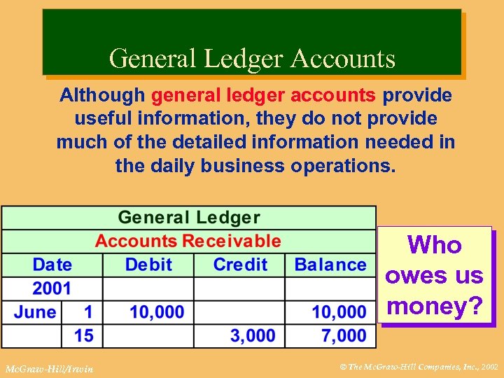 General Ledger Accounts Although general ledger accounts provide useful information, they do not provide