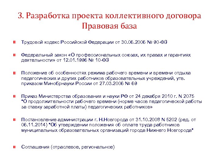 3. Разработка проекта коллективного договора Правовая база Трудовой кодекс Российской Федерации от 30. 06.