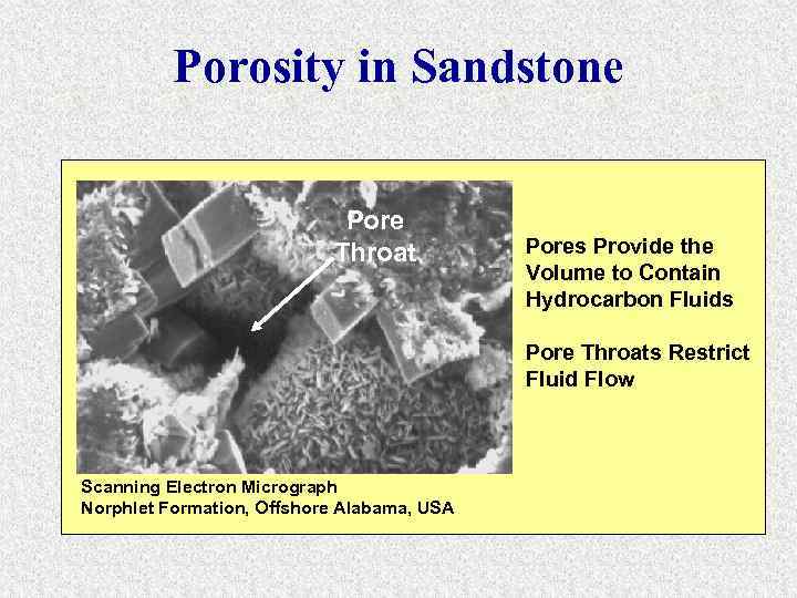 Porosity in Sandstone Pore Throat Pores Provide the Volume to Contain Hydrocarbon Fluids Pore