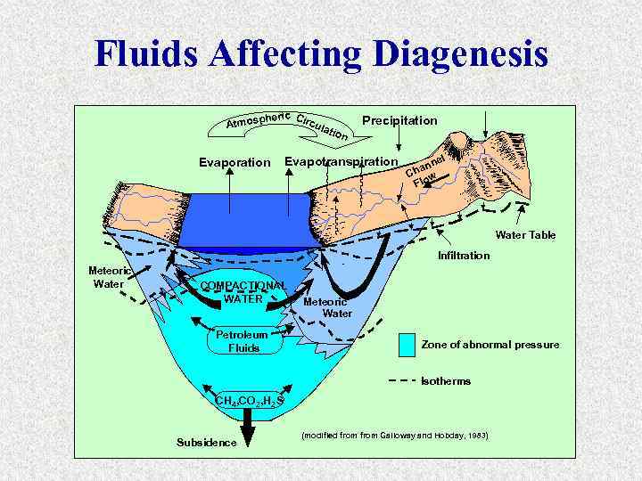 Fluids Affecting Diagenesis heric Circ ula Atmosp tion Evaporation Precipitation Evapotranspiration el n han