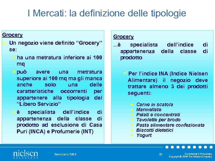 I Mercati: la definizione delle tipologie Grocery 1 Grocery Un negozio viene definito “Grocery”