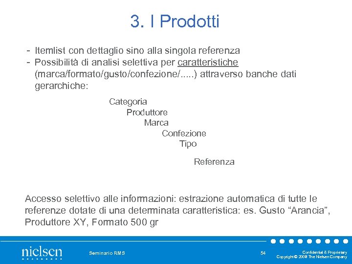 3. I Prodotti Itemlist con dettaglio sino alla singola referenza Possibilità di analisi selettiva