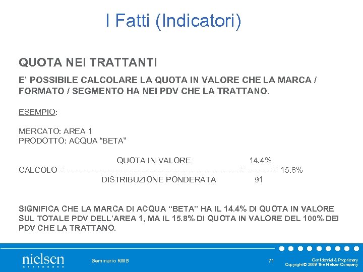 I Fatti (Indicatori) QUOTA NEI TRATTANTI E’ POSSIBILE CALCOLARE LA QUOTA IN VALORE CHE