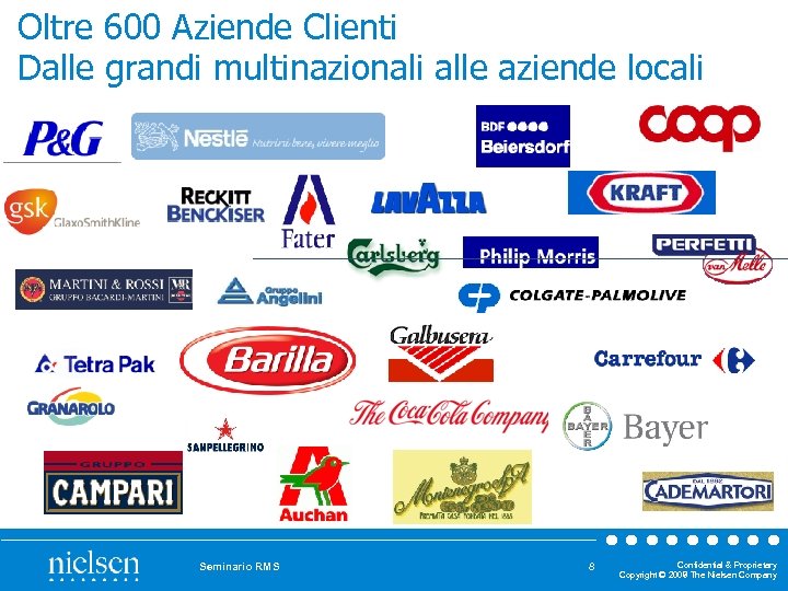 Oltre 600 Aziende Clienti Dalle grandi multinazionali alle aziende locali Seminario RMS 8 Confidential
