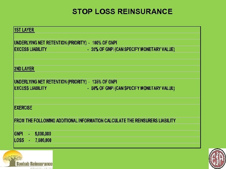 STOP LOSS REINSURANCE 