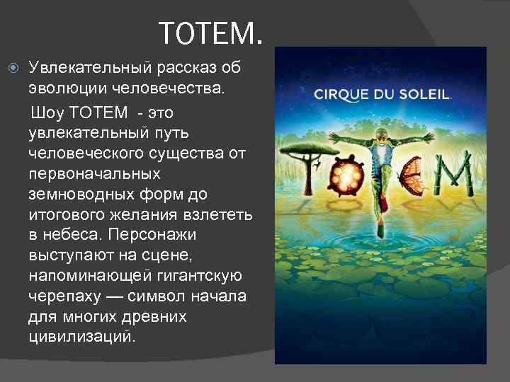 TOTEM. Увлекательный рассказ об эволюции человечества. Шоу TOTEM - это увлекательный путь человеческого существа