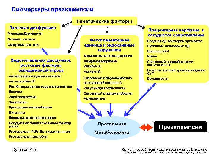 Биомаркеры преэклампсии Генетические факторы Почечная дисфункция Плацентарная перфузия и сосудистое сопротивление Микроальбуминемия Мочевая кислота