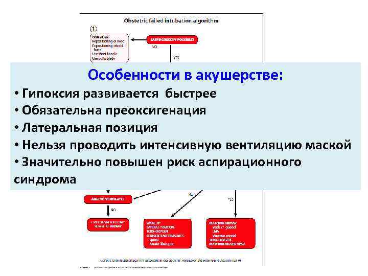 Особенности в акушерстве: • Гипоксия развивается быстрее • Обязательна преоксигенация • Латеральная позиция •