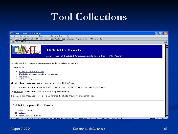 Tool Collections August 9, 2004 Deborah L. Mc. Guinness 63 