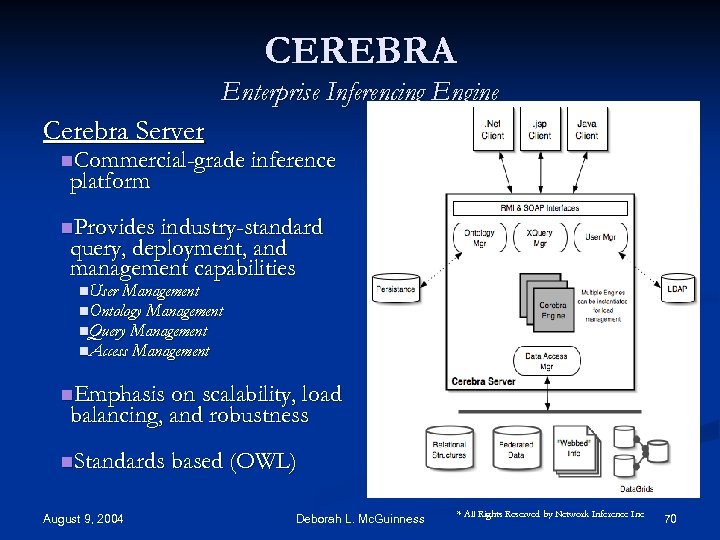 CEREBRA Enterprise Inferencing Engine Cerebra Server n. Commercial-grade inference platform n. Provides industry-standard query,