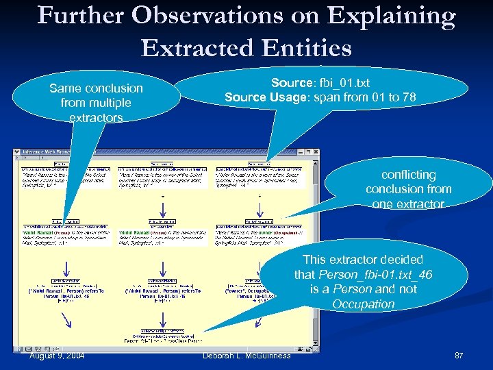 Further Observations on Explaining Extracted Entities Same conclusion from multiple extractors Source: fbi_01. txt
