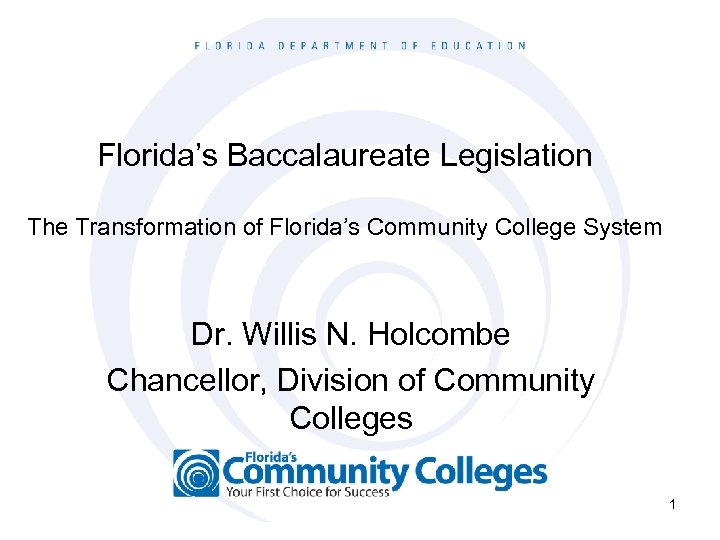 Florida’s Baccalaureate Legislation The Transformation of Florida’s Community College System Dr. Willis N. Holcombe