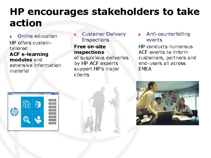 HP encourages stakeholders to take action Online education HP offers customtailored ACF e-learning modules