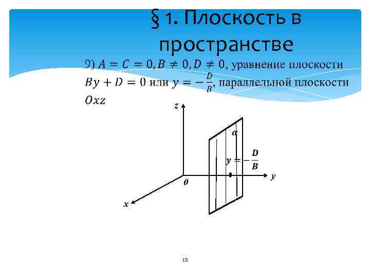 § 1. Плоскость в пространстве z 0 х 15 у 