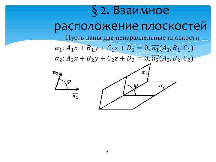 § 2. Взаимное расположение плоскостей 23 