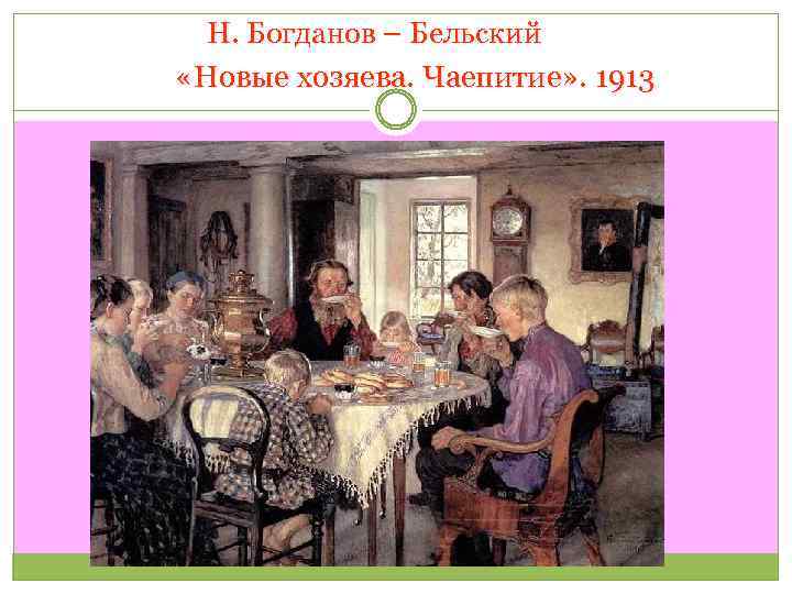  Н. Богданов – Бельский «Новые хозяева. Чаепитие» . 1913 