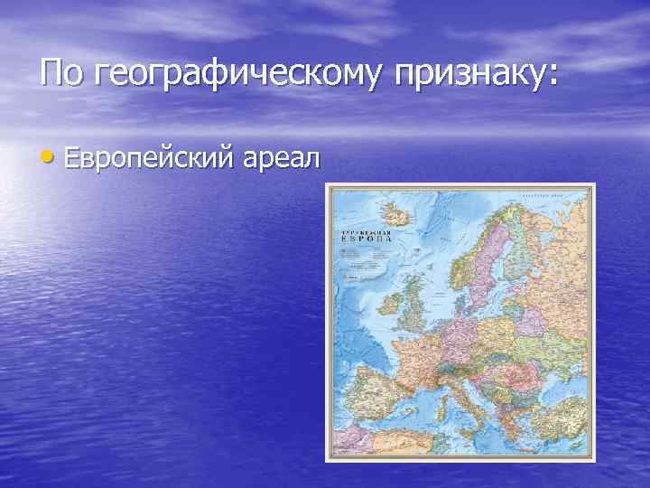 По географическому признаку: • Европейский ареал 
